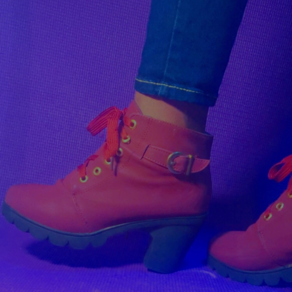 short red boots with red lace :) super cute